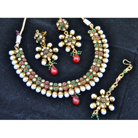 Multicolor Ethnic Pearl Necklace Set